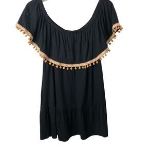 Lane Bryant NWT Women's Black Off The Shoulder Blouse Pom Pom Detail Size 10/12